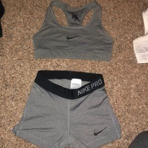 Nike sports bra and nike pro shorts set.